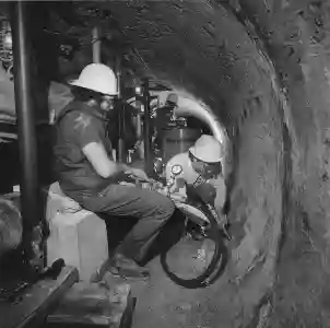 Drain tile installation Miller Brewing Caves - basement waterproofing system